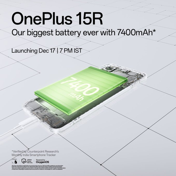 OnePlus 15R có pin cực lớn.