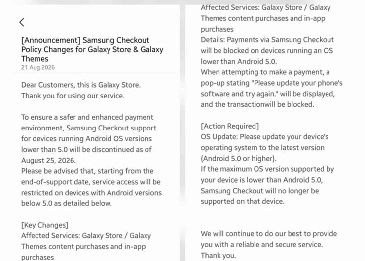 Thông báo đến từ Samsung.